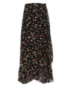 Ganni Printed Georgette Black Floral Wrap Skirt Black Floral 40