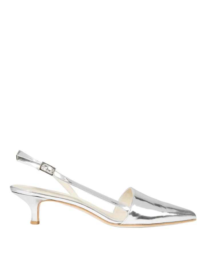 Tibi Simon Slingback Kitten Heels Silver 36