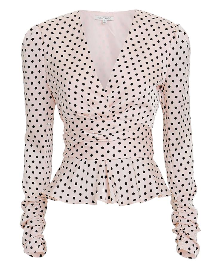 Torn Ronny Kobo Annabelle Polka Dot Top Pale Pink/black Xl