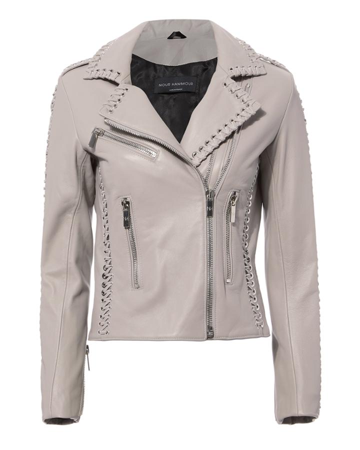 Nour Hammour Vinyl Leather Jacket Grey-lt 36