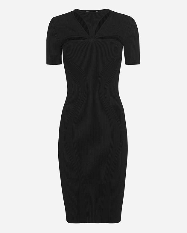 Alexander Mcqueen Cut Out Neckline Ribbed Pencil Dress