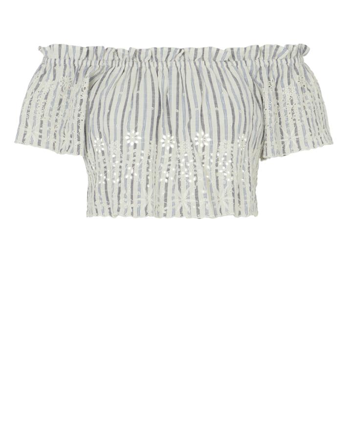Love Shack Fancy Loveshackfancy Off Shoulder Embroidered Crop Top Stripe S