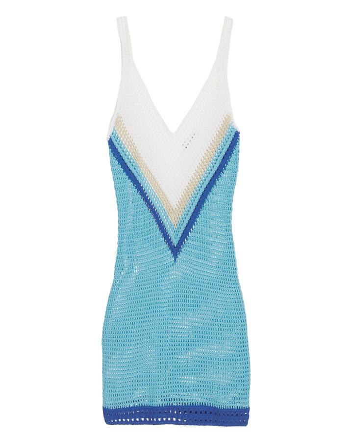 My Beachy Side Penelope Crochet Mini Dress Blue/white 1size