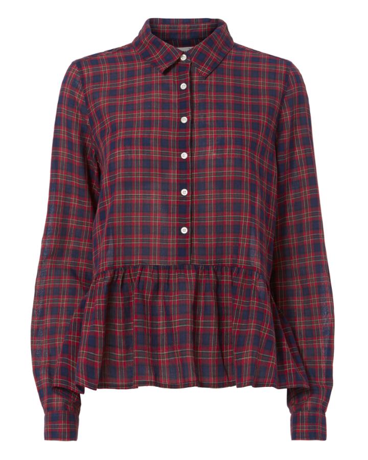 Birds Of Paradis Red Plaid Peplum Shirt