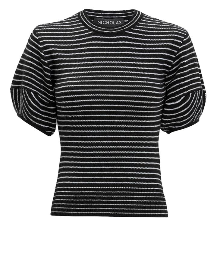 Nicholas Stripe Puff Sleeve Top Black P