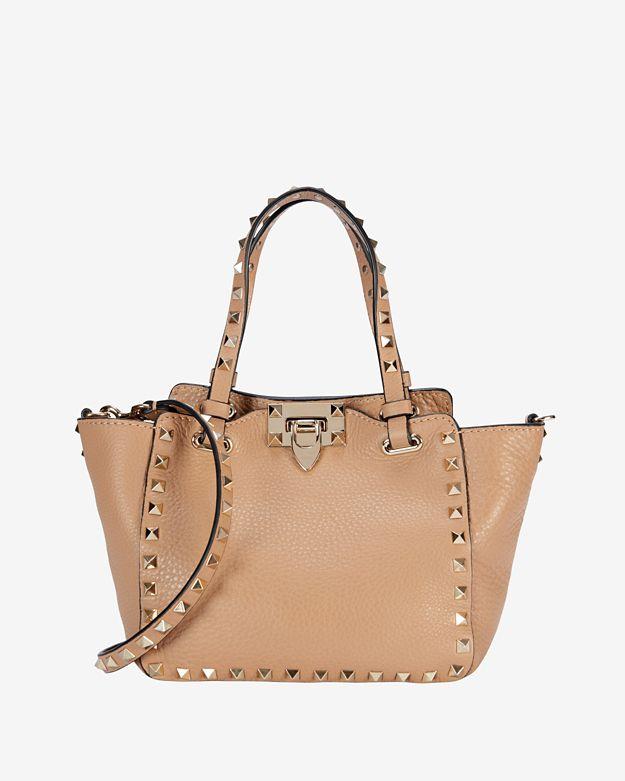 Valentino Rockstud Mini Crossbody Tote: Beige