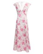 Les Reveries Pink Floral V-neck Midi Dress Pink Floral 2