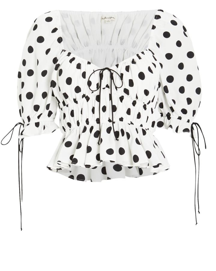 For Love & Lemons Mochi Polka Dot Summer Blouse White/black Dot P