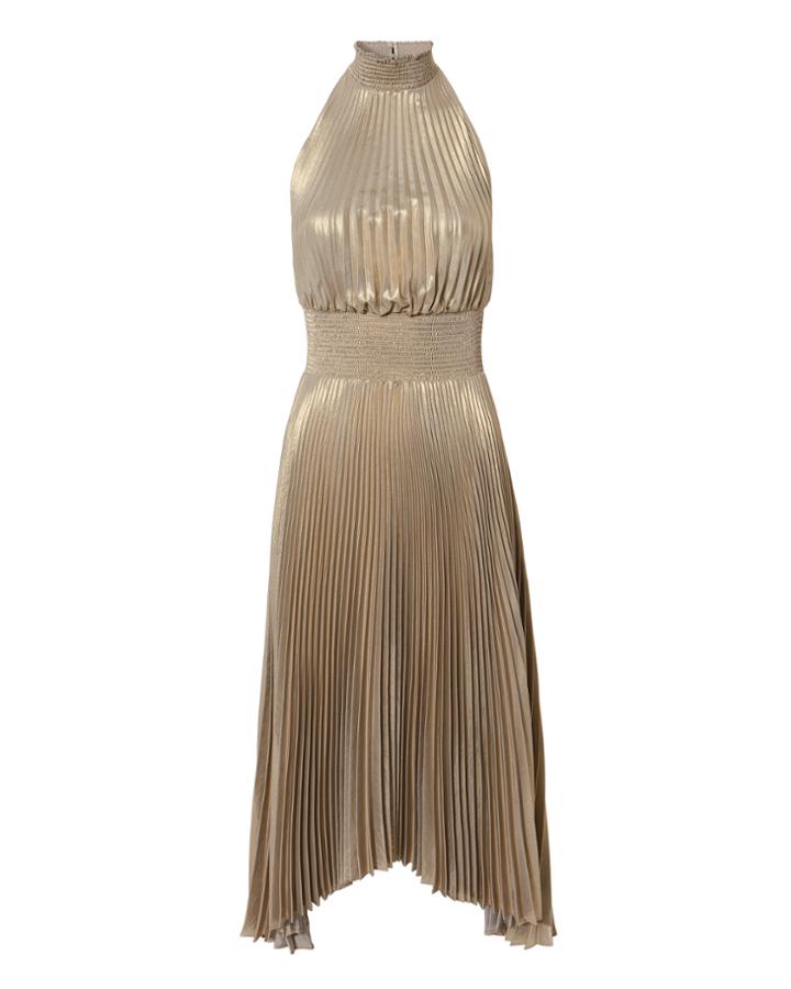 Alc A.l.c. Renzo Metallic Pleated Dress Gold 4