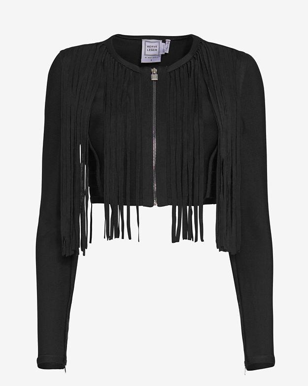 Herve Leger Zip Up Fringe Jacket
