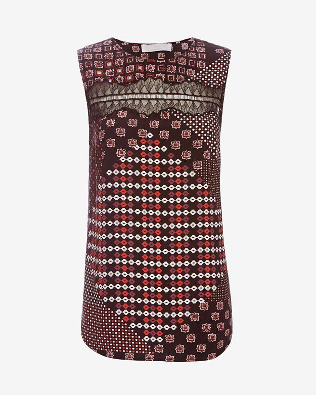 Thakoon Addition Lace Inset Print Sleeveless Blouse