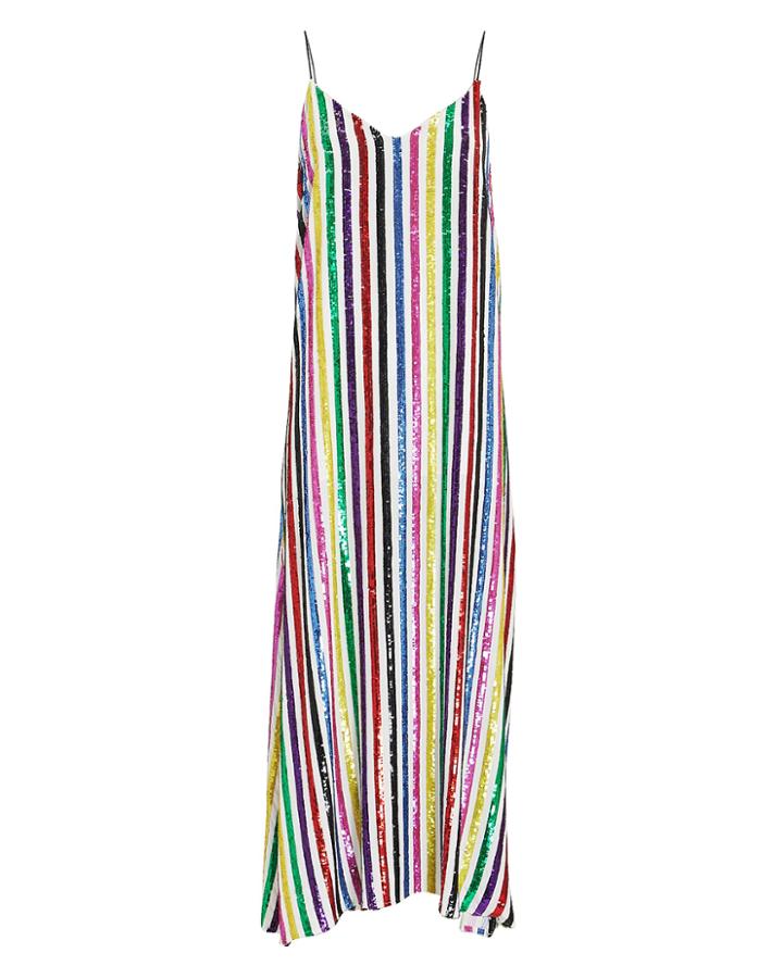 Caroline Constas Rainbow Sequin Midi Dress Rainbow Multi P