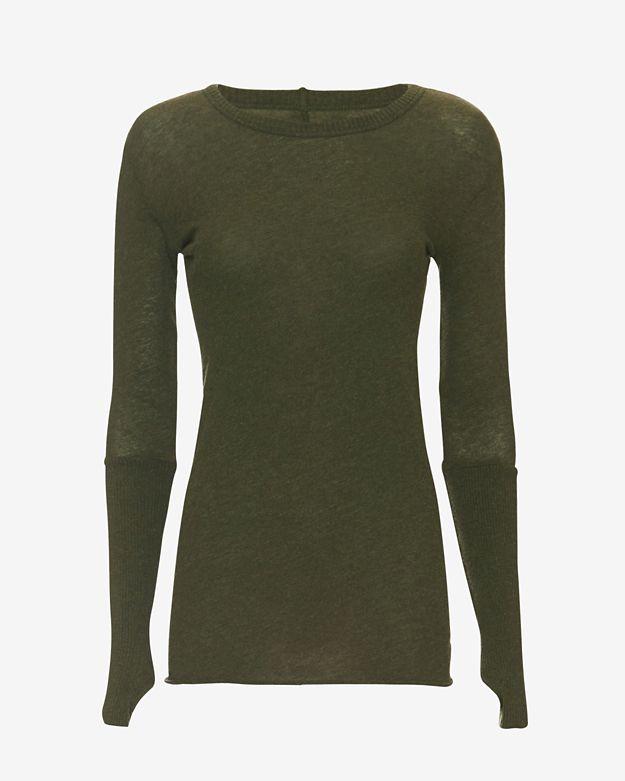 Enza Costa Ribbed Thumbhole Cuff Crew Neck: Olive