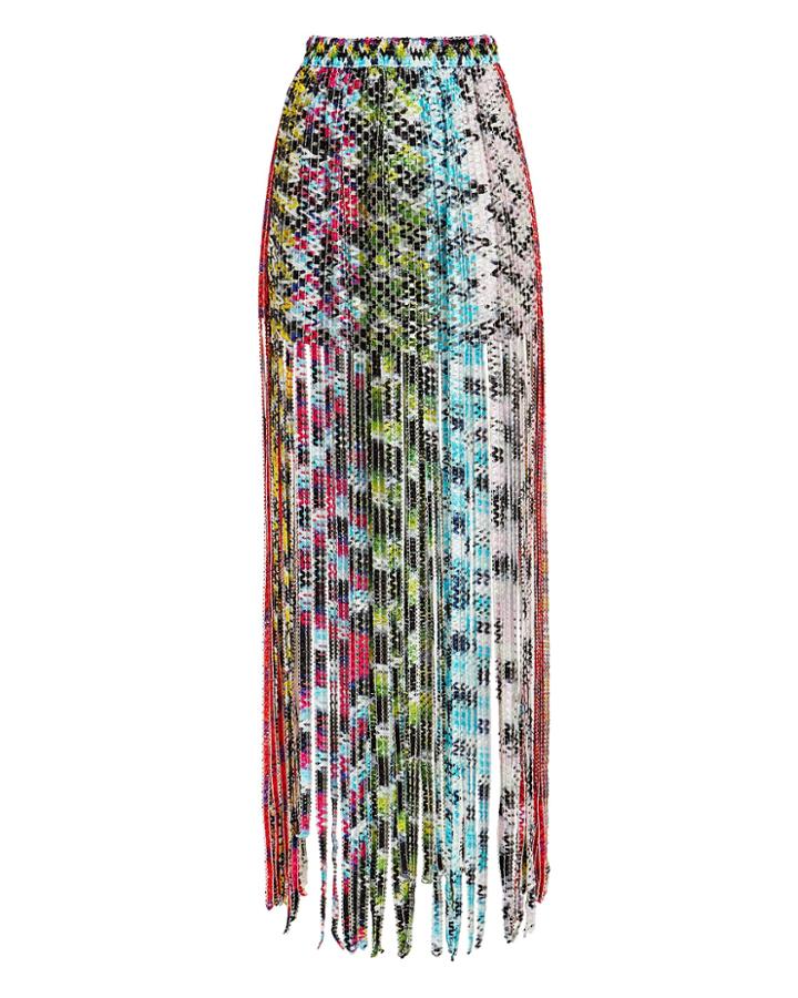 Missoni Mare Rainbow Fringe Maxi Skirt Black/rainbow 40