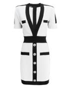 Balmain Deep Front Knit Mini Dress White/black 36