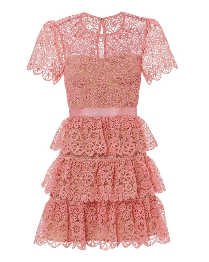Self-portrait Pink Tiered Lace Mini Dress Multi Zero