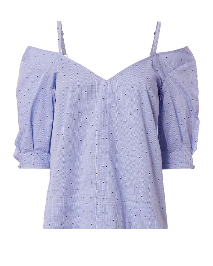 Derek Lam 10 Crosby Printed Puff Sleeve Cold Shoulder Top Blue-med 10 Zero