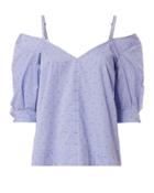 Derek Lam 10 Crosby Printed Puff Sleeve Cold Shoulder Top Blue-med 10 Zero