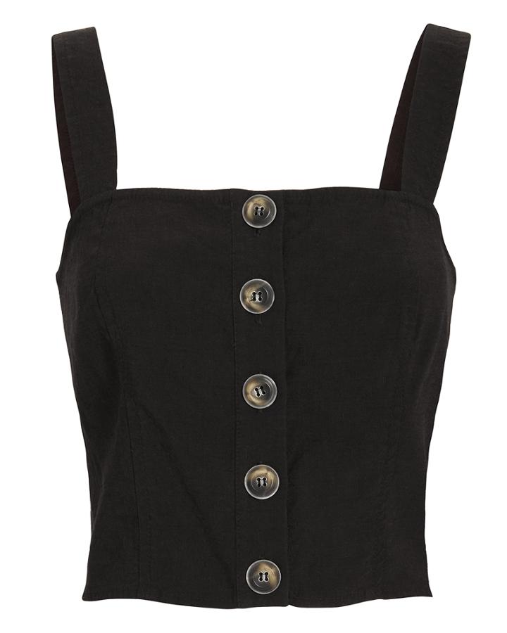 Exclusive For Intermix Intermix Gianna Button Front Linen Crop Top Black Zero
