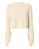 Helmut Lang Cropped Ruffle Pullover Sweater Beige/khaki S