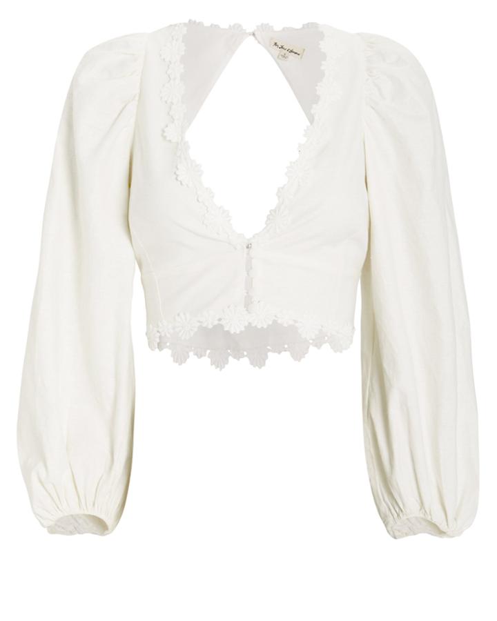 For Love & Lemons Macaroon Linen-blend Blouse White M