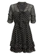 Nicholas Polka Dot Ruffle Mini Dress Black/beige 8