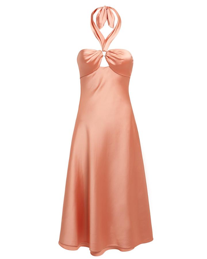 Jonathan Simkhai Satin Halterneck Slip Dress Tea Rose 4