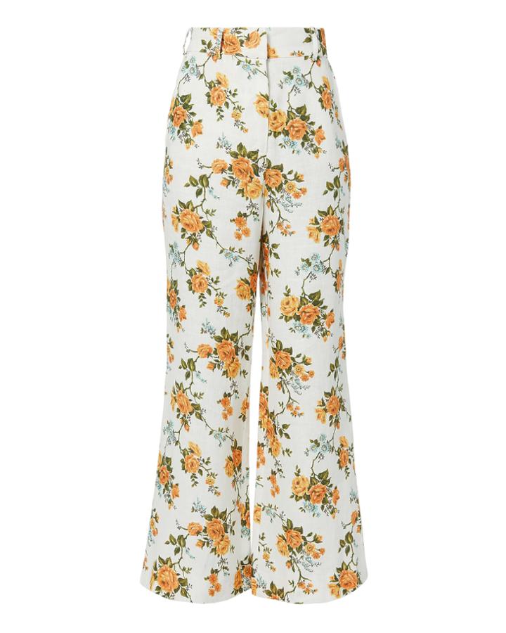 Zimmermann Golden Floral Crop Flare Pants Yellow Zero