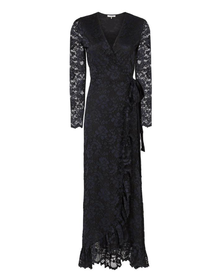 Ganni Flynn Lace Wrap Dress Black 34