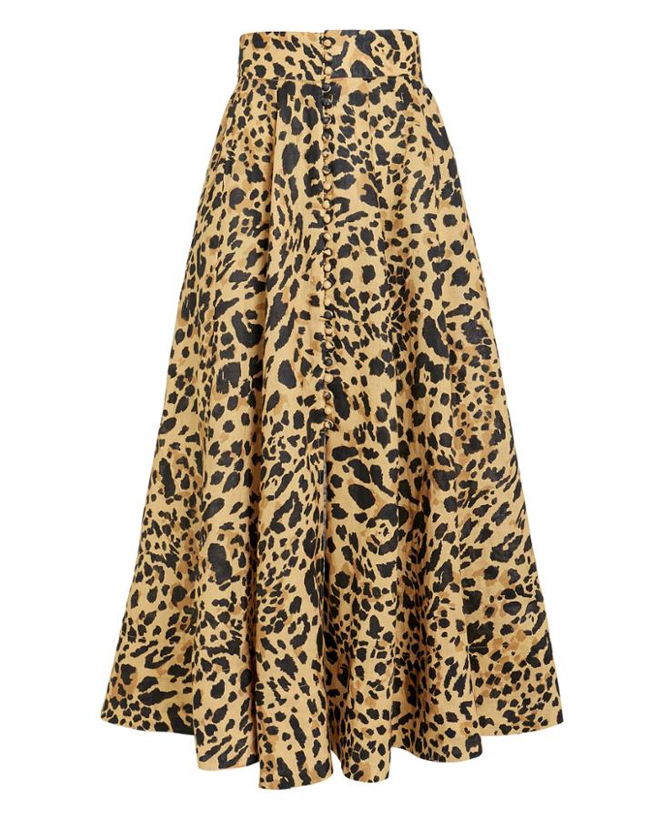 Zimmermann Veneto Leopard Linen Midi Skirt Brown/leopard 2