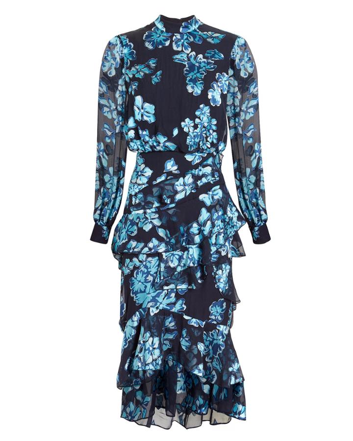 Saloni London Saloni Isla Ruffle Midi Dress Navy/blue Floral 8
