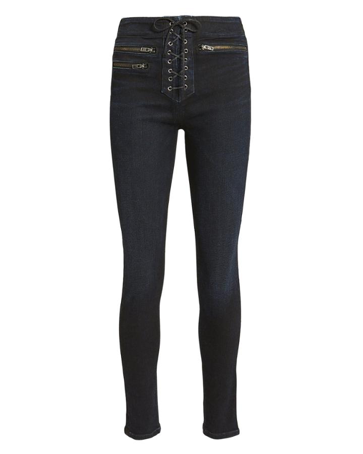 Veronica Beard Lita Skinny Moto Jeans Denim-drk 25