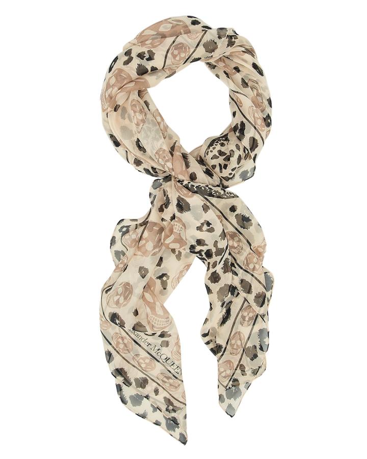 Alexander Mcqueen Leopard Multiskull Scarf Beige/black 1size