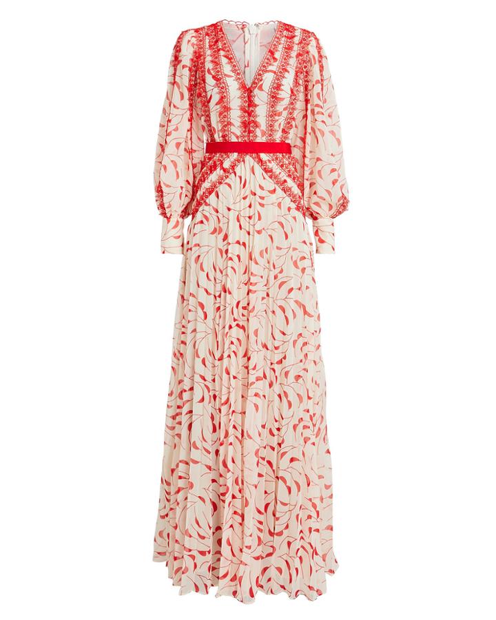 Self-portrait Crescent Print Maxi Dress Cream/red 6