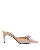 Sergio Rossi Silver Floral Detail Suede Slides Pink 38