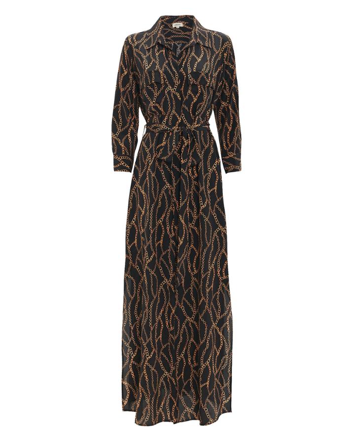 L'agence Cameron Chain Print Shirtdress Black/gold P