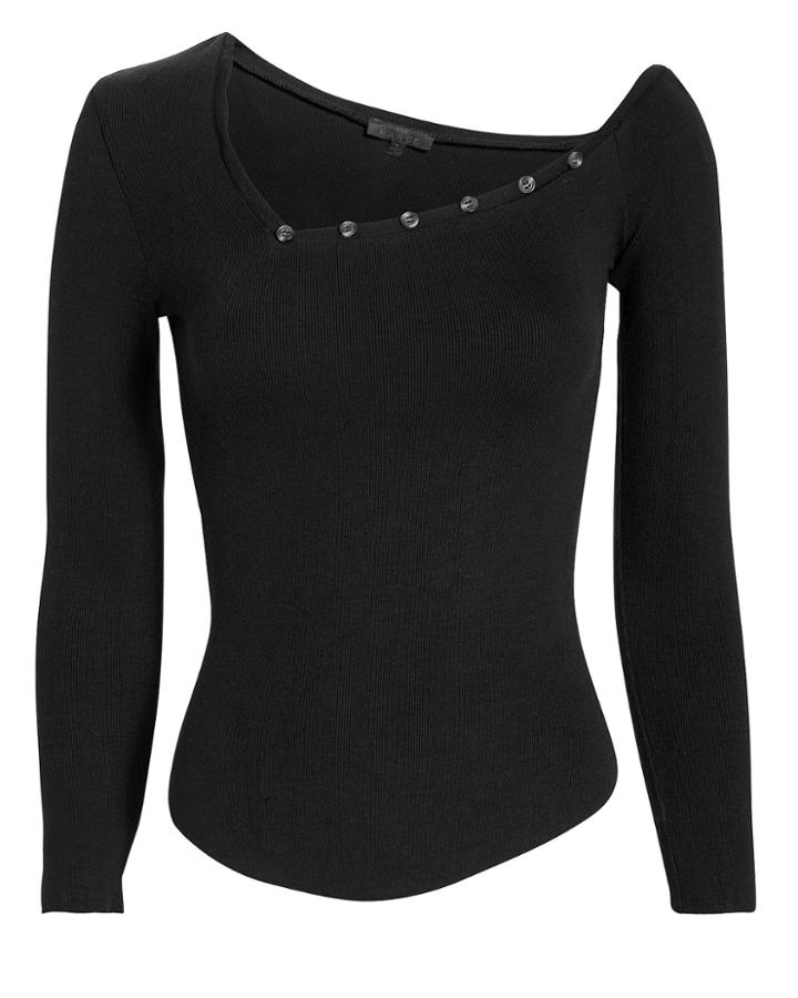 The Range Tilted Henley Top Black P