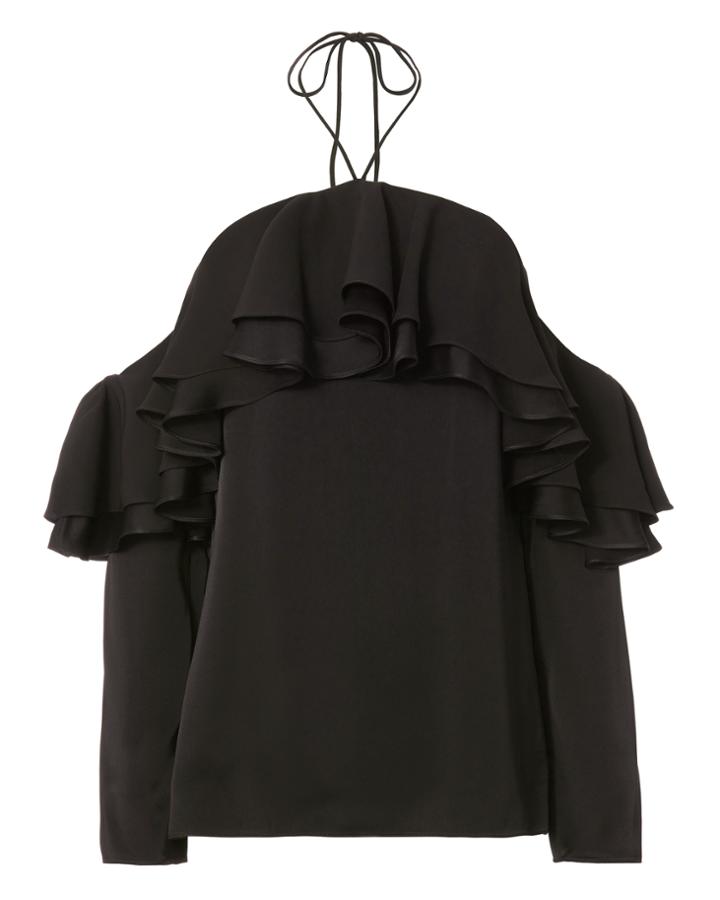 Emilio Pucci Tiered Ruffles Cold Shoulder Top Black 40