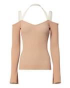 Torn Ronny Kobo Julia Strap Detail Off Shoulder Knit Top Beige P