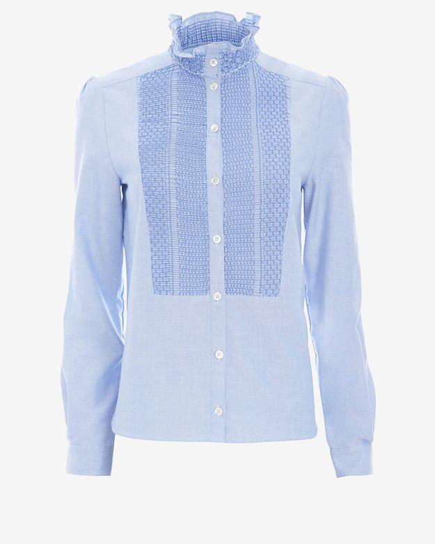 See By Chloe Smocked Pleat Chambray Shirt