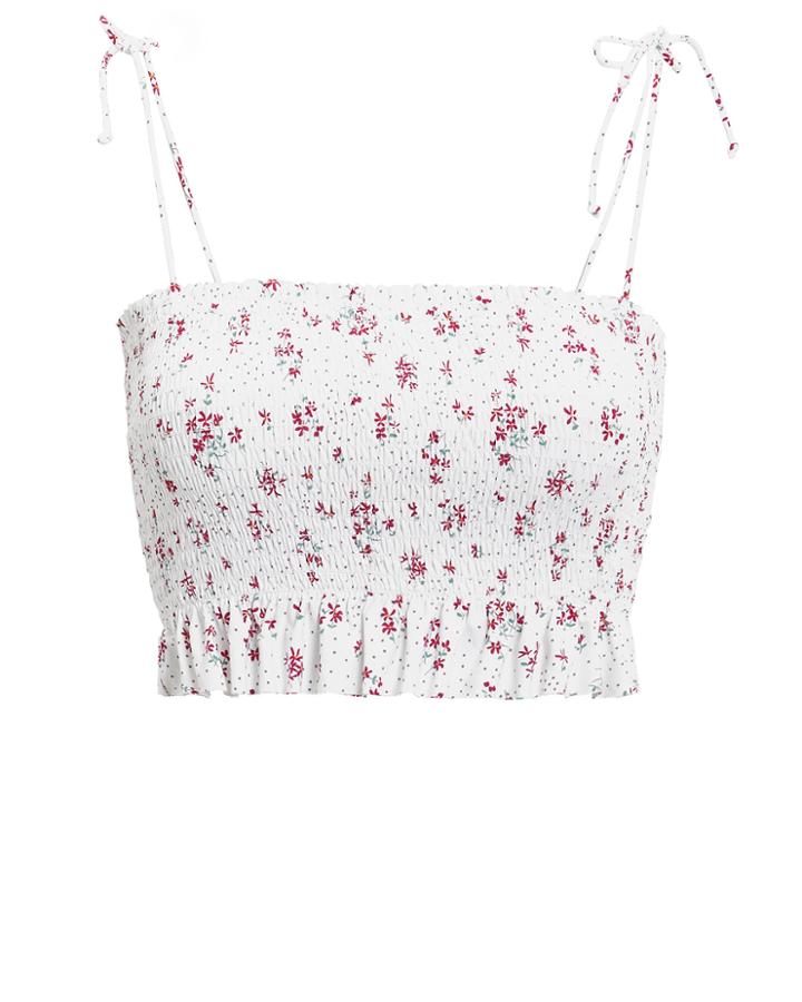 Bond Eye So Fetch Shirred Crop Bikini Top White/red Floral P
