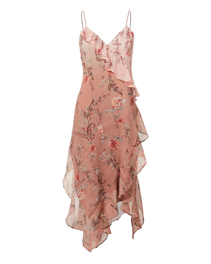 Haute Hippie Rose Ruffle Midi Dress Red Zero