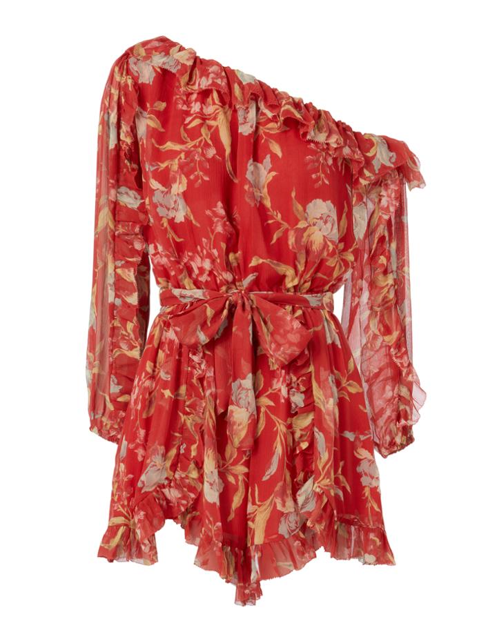 Zimmermann-rtw Zimmermann Iris Corsair One Shoulder Playsuit Print Zero