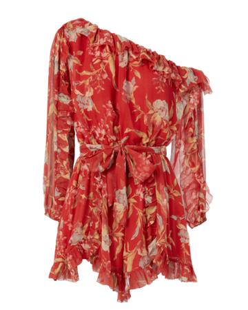 Zimmermann-rtw Zimmermann Iris Corsair One Shoulder Playsuit Print Zero