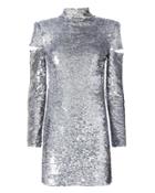 Helmut Lang Cold Shoulder Disco Sequin Dress Silver P