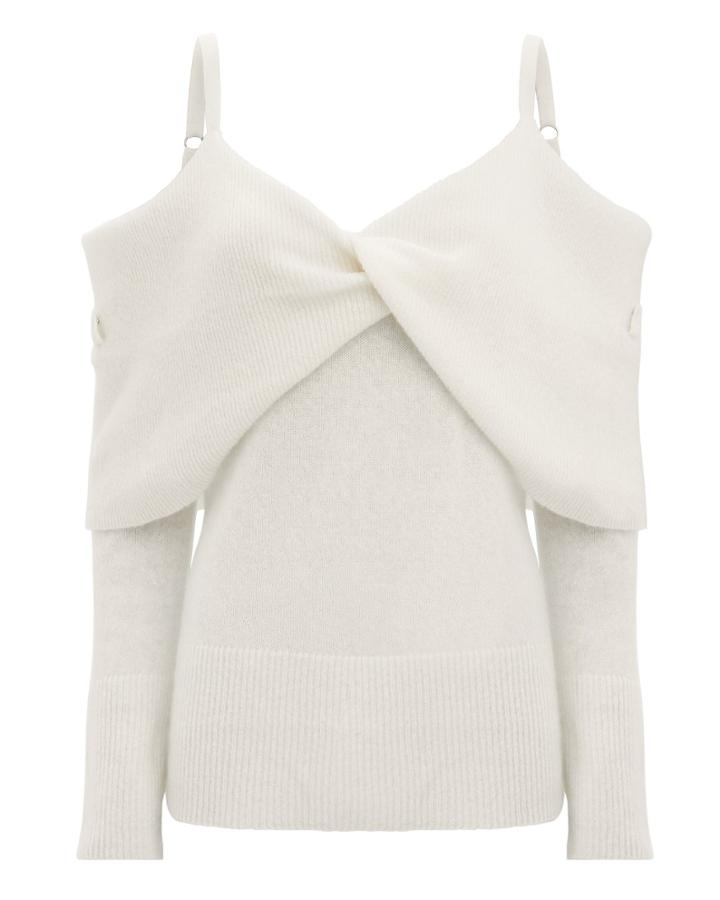 Adam Lippes Cold Shoulder Cashmere Sweater Ivory P