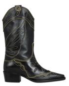 Ganni High Texas Western Boots Black Leather 39