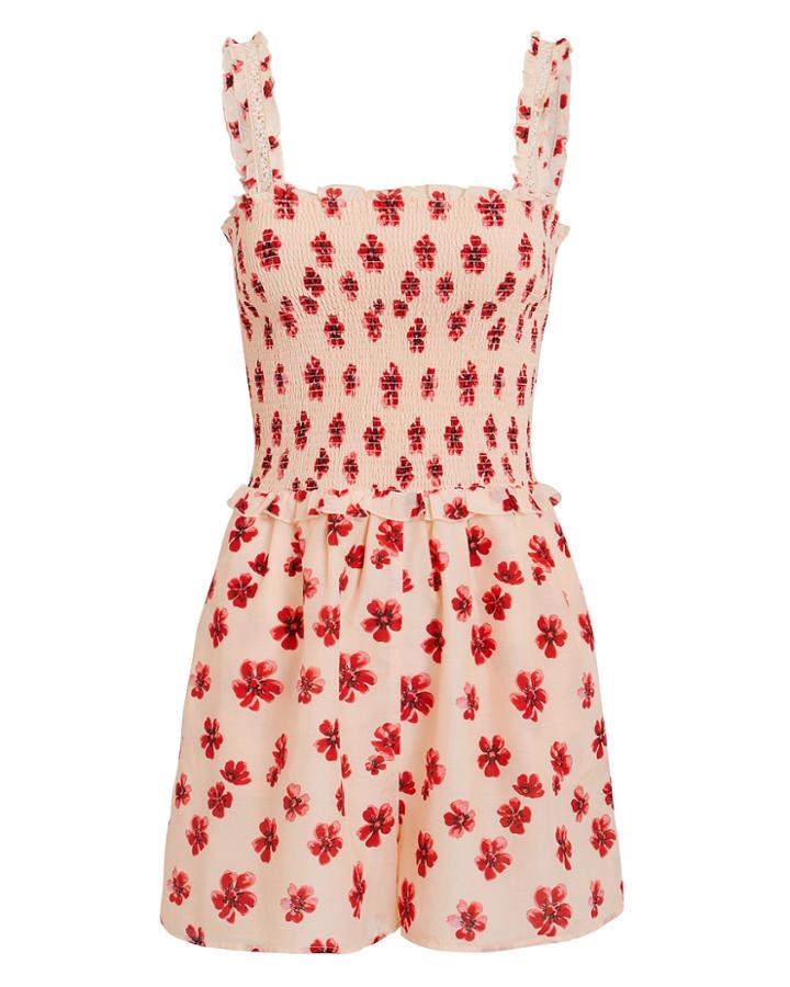 Kisuii Erin Poppy Print Romper Pink/red Floral S