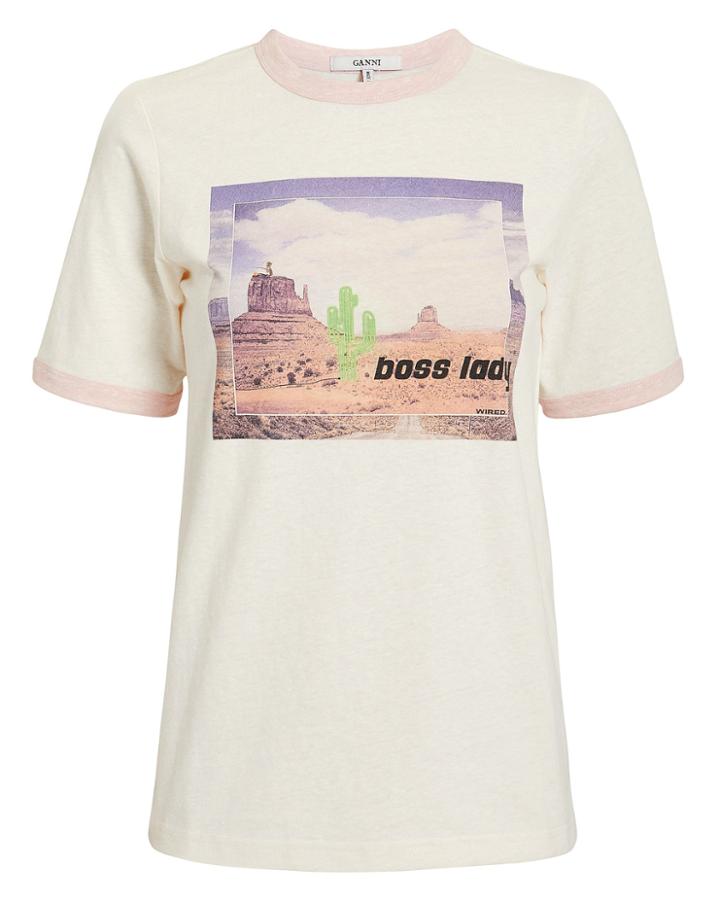 Ganni Ranger Slub Jersey Cactus T-shirt Ivory/pink M