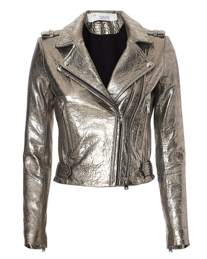 Iro Dylan Metallic Leather Jacket Silver 38